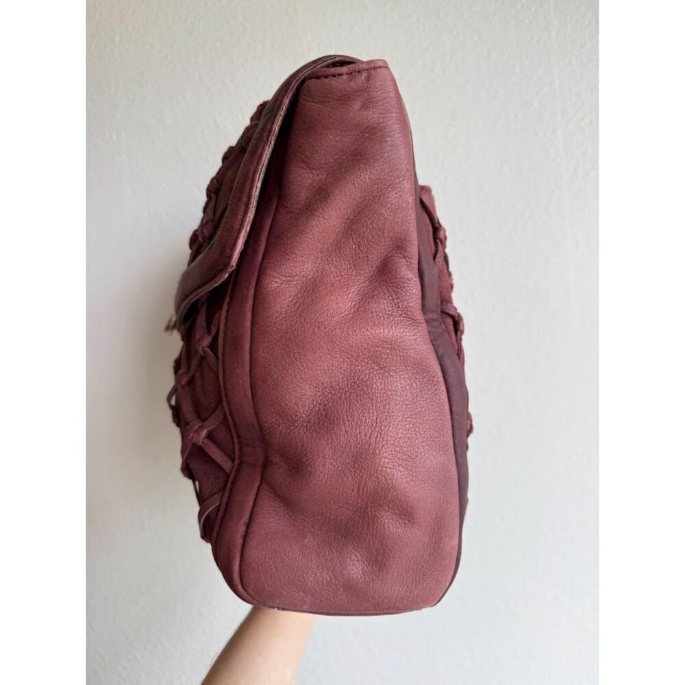 Pour La Victoire Knotted Leather & Canvas Satchel Shoulder Bag in Oxblood & Gold - Picture 12 of 15